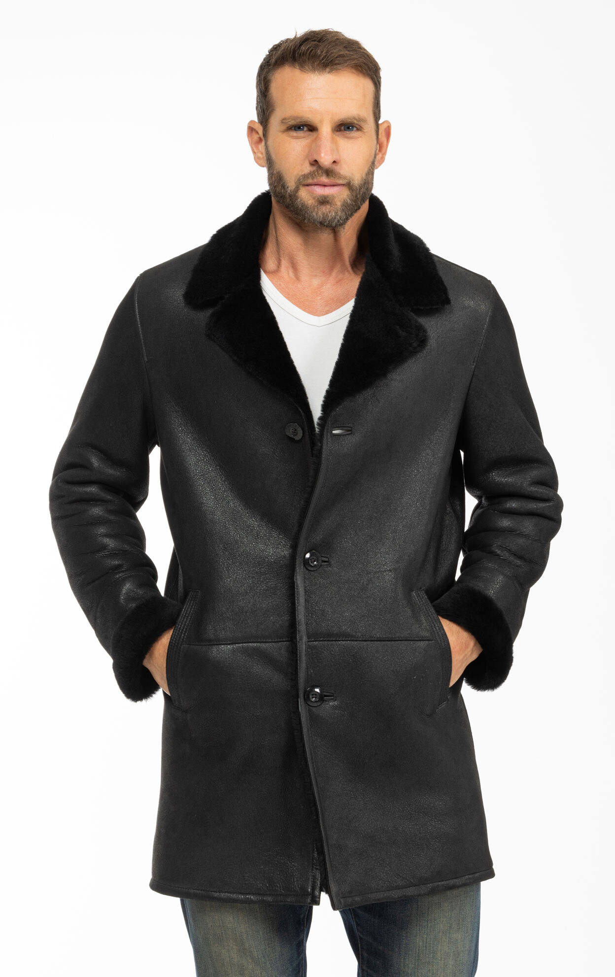 Vestes Trois Quart cuir en cuir mouton 1006 noir noir