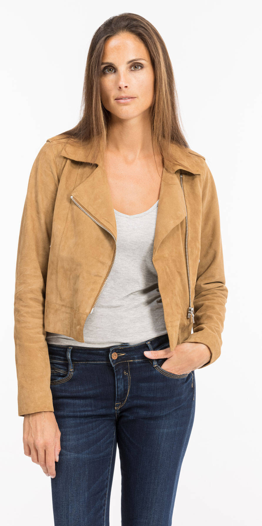 Veste cuir femme beige sale