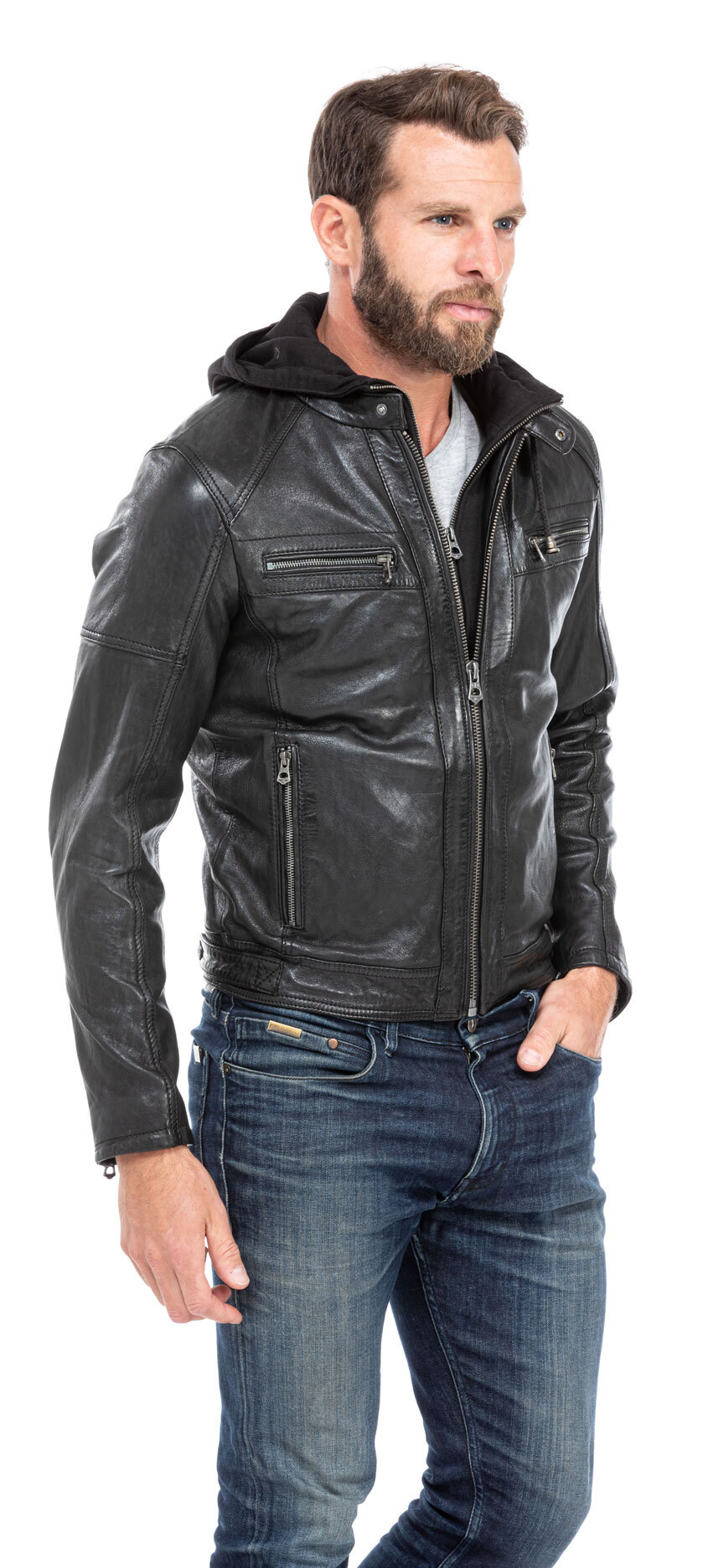 Veste cuir a capuche homme new arrivals