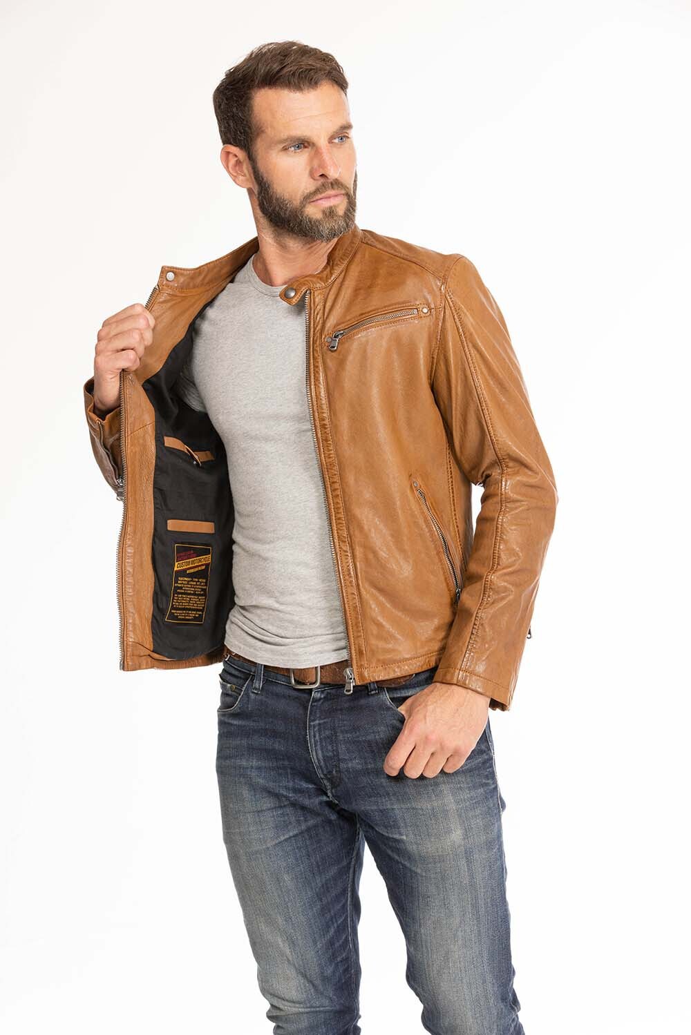 Blouson cuir cognac discount homme