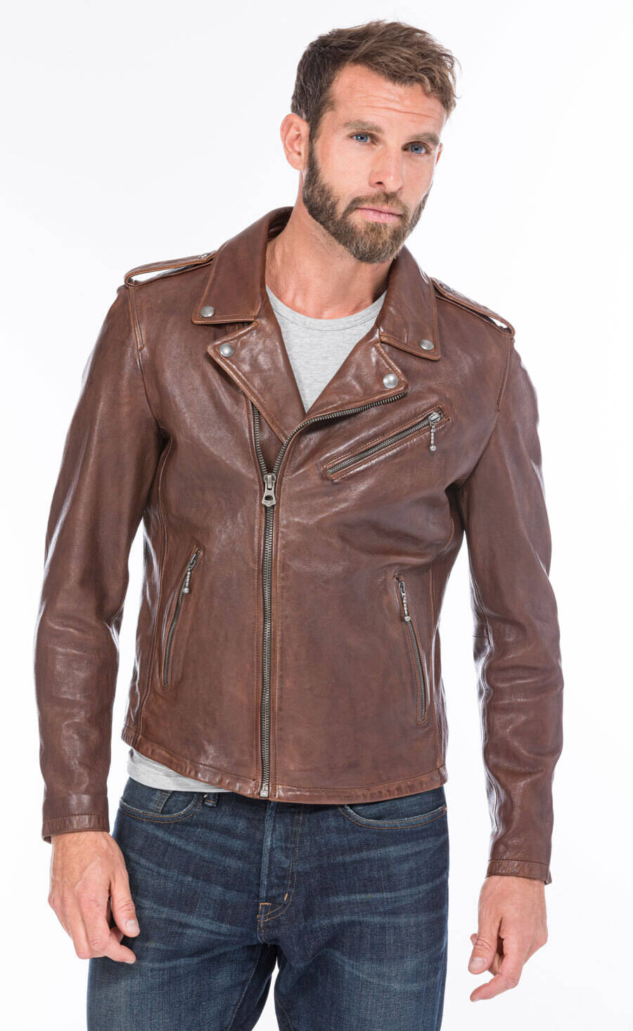 Blouson cuir cognac outlet homme