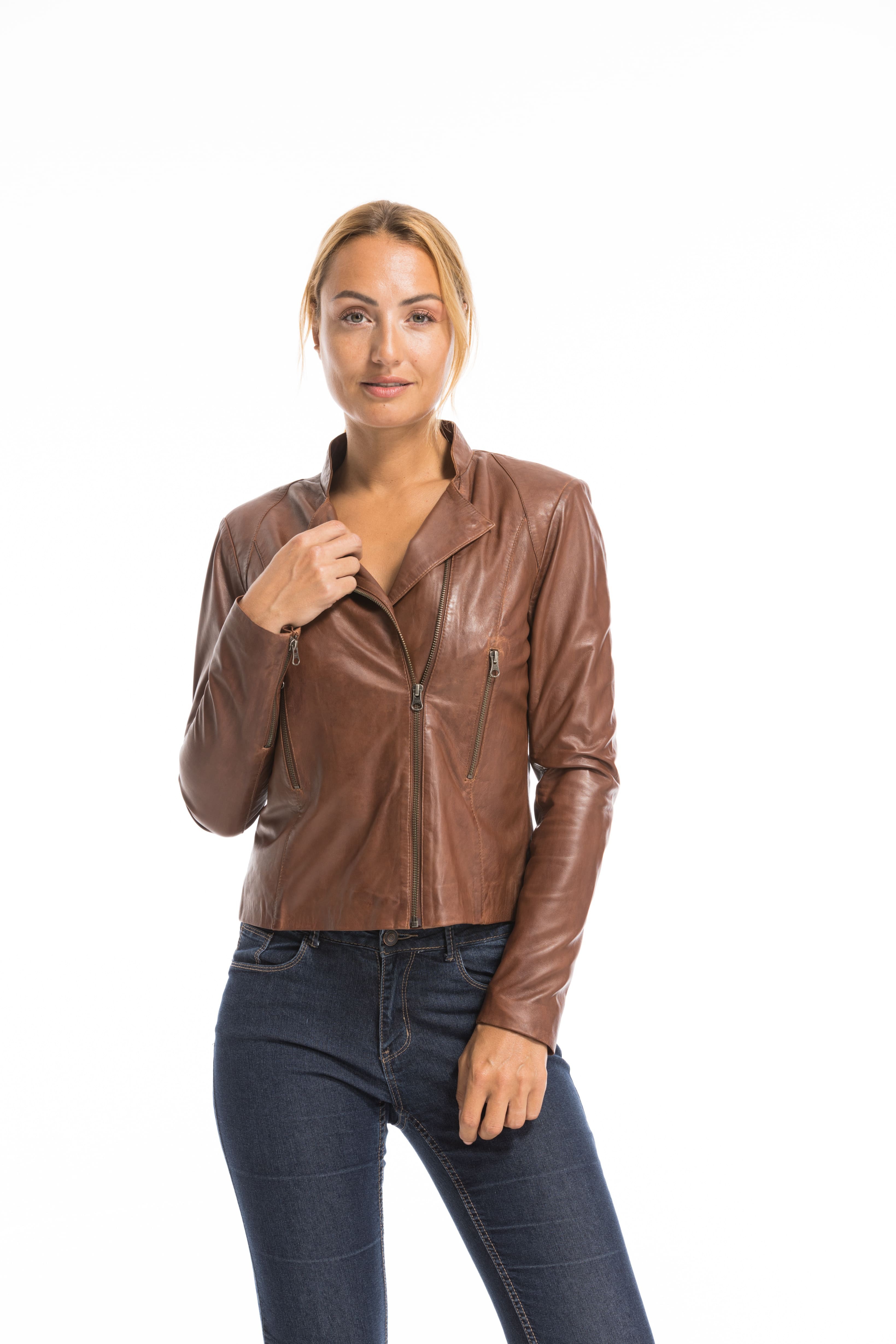 Vestes cuir en cuir agneau r f TRACY lev19 marron clair marron clair