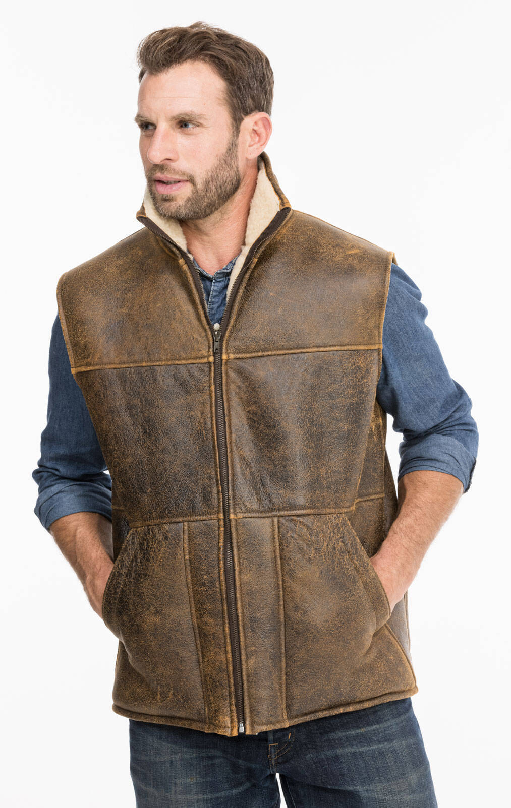 Vêtement en cuir Gilets Cuir & Textile marron