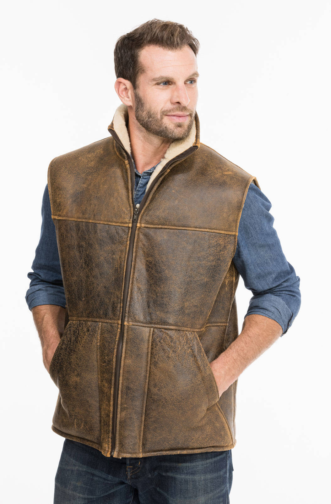 Vêtement en cuir Gilets Cuir & Textile marron