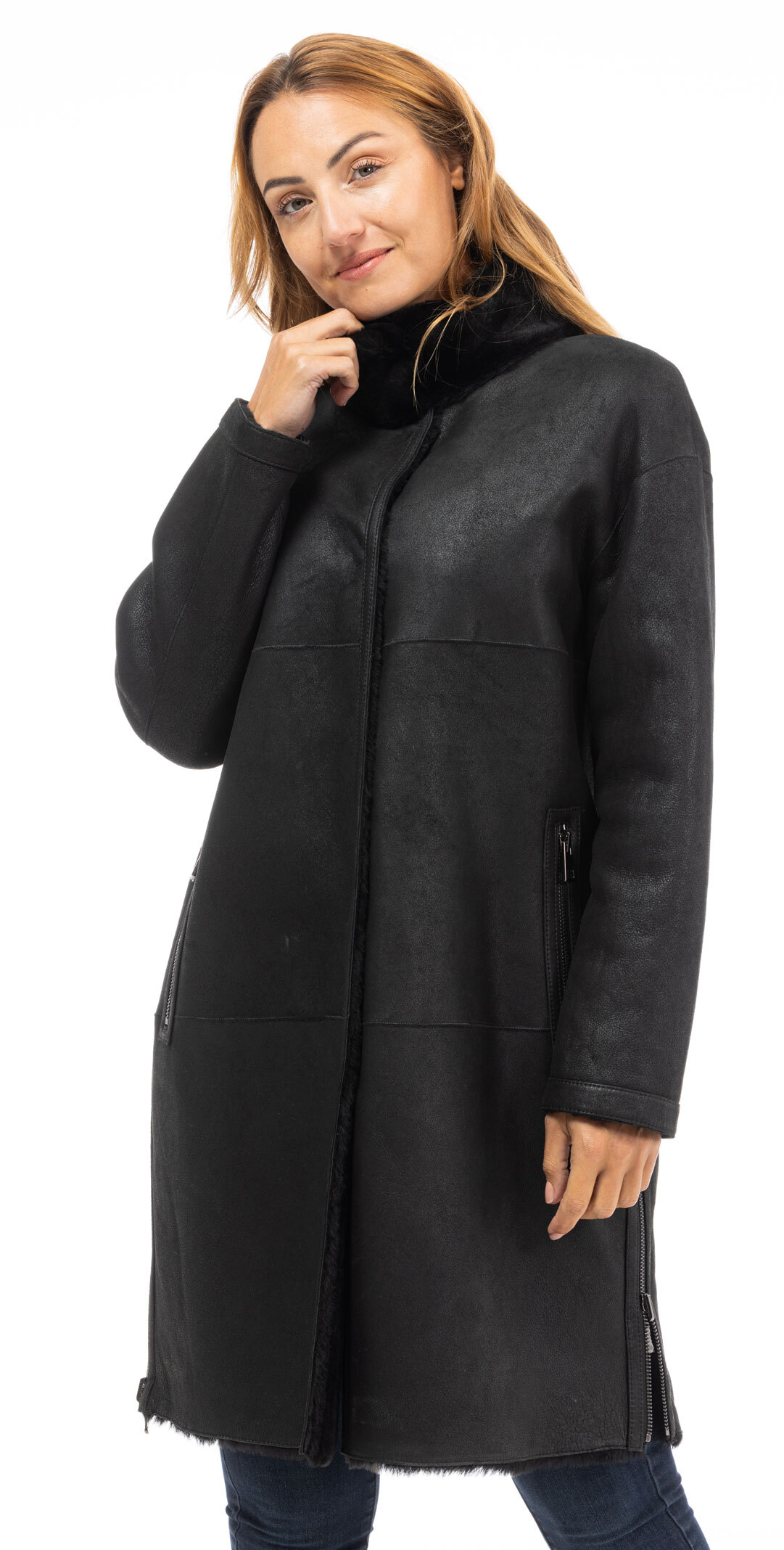 Manteau femme mouton noir sale