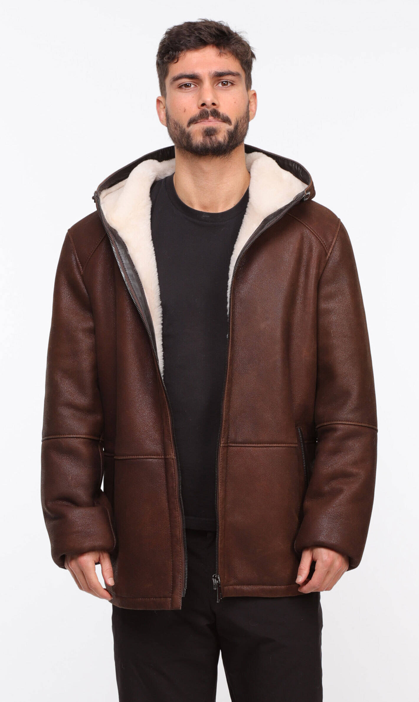 Veste marron fourrure homme sale