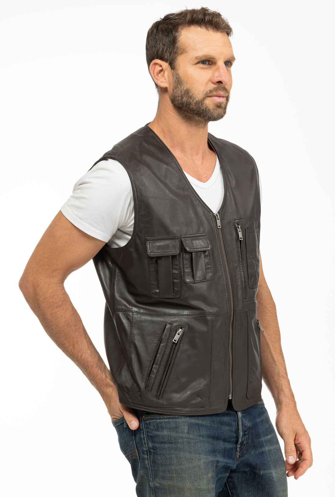 Vêtement en cuir Gilets Cuir & Textile marron