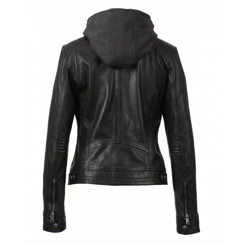 leather jacket with cotton hood