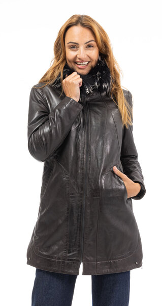 Veste en cuir fashion femme avec capuche