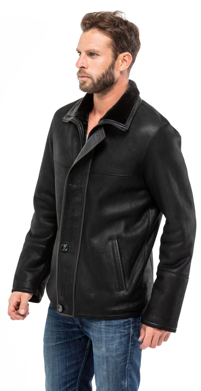 Veste cuir discount mouton retourné homme